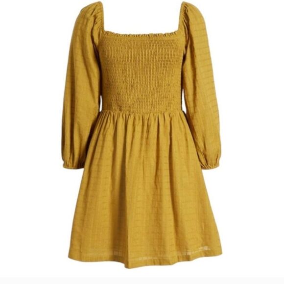 LOST + WANDER ecru olive 100% cotton smocked bodice minidress Size M - Picture 5 of 9